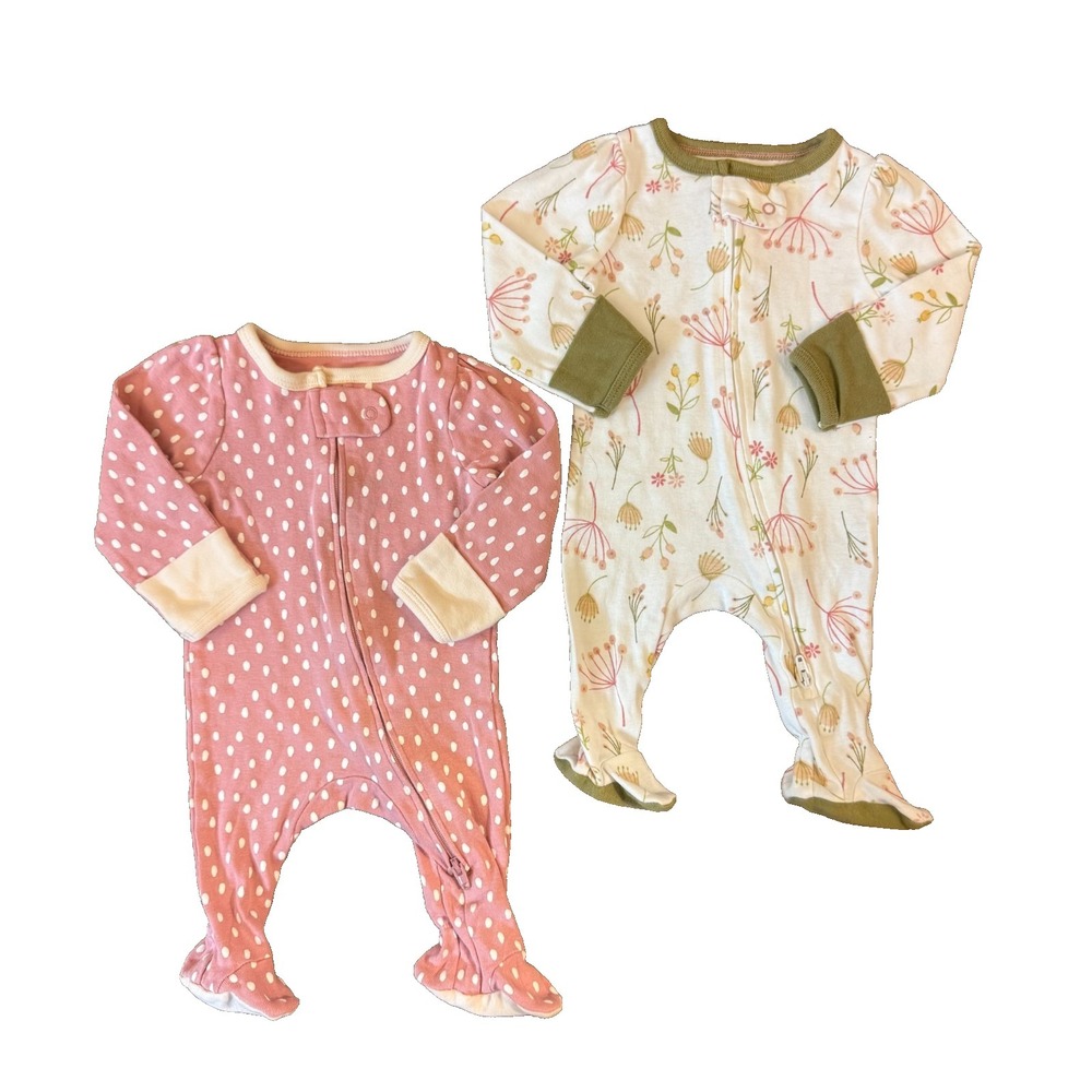 Cloud Island Baby Girl Sleepers Newborn Outfits Clothes Bundle Lot Floral Dot